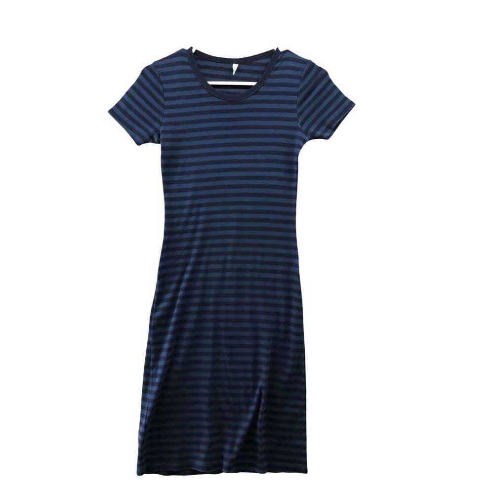 Christina Lehr T Shirt Dress‎ Size 1 (S) Navy Blue Striped Short Sleeve Crewneck